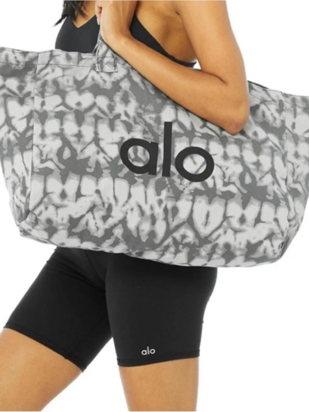 alo Gray Tie Dye Yoga Pilates Shopper Beach Camvas Tote Bag